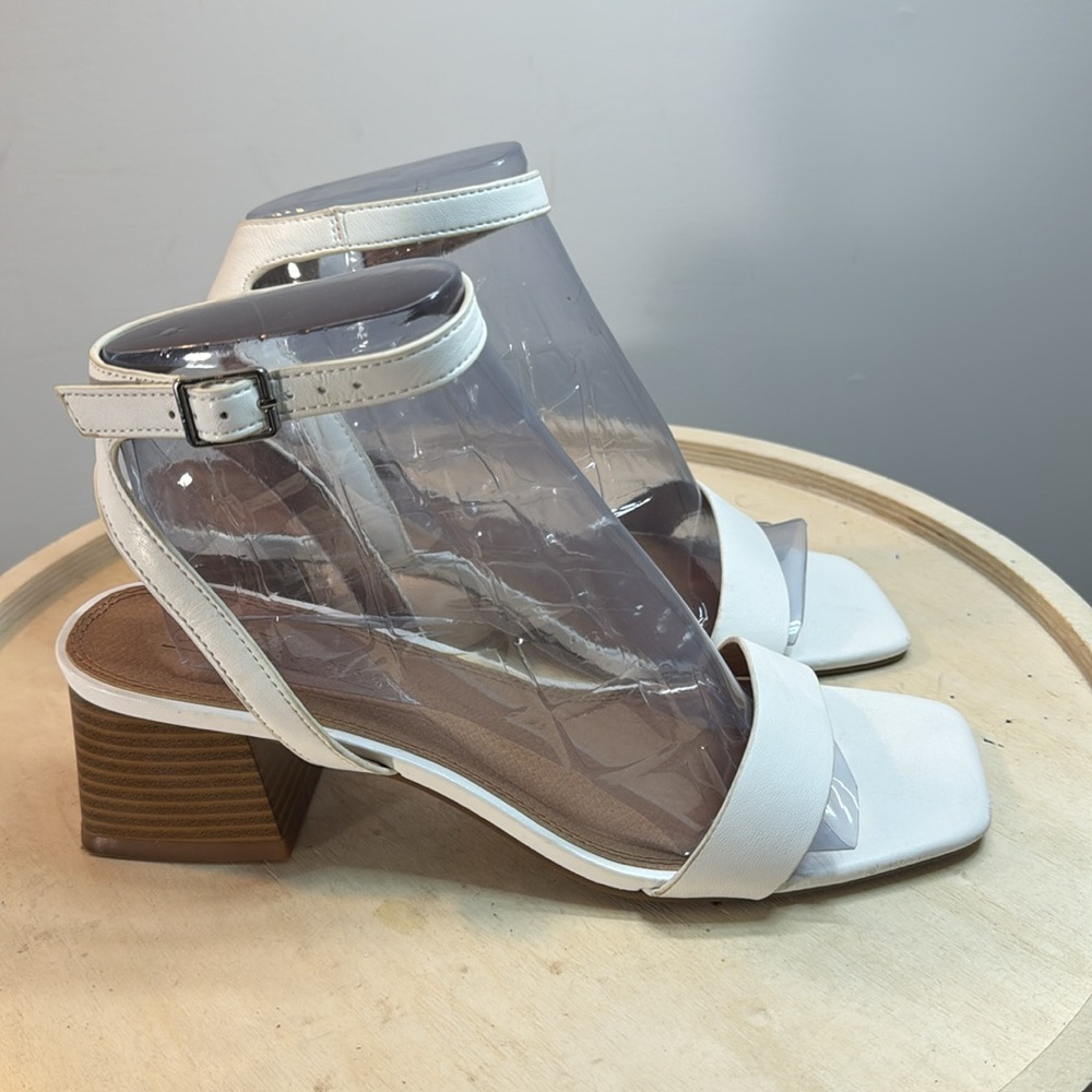 White ASOS Square Toe Ankle Strap Block Heel Sandals Size 7 - Picture 4 of 9